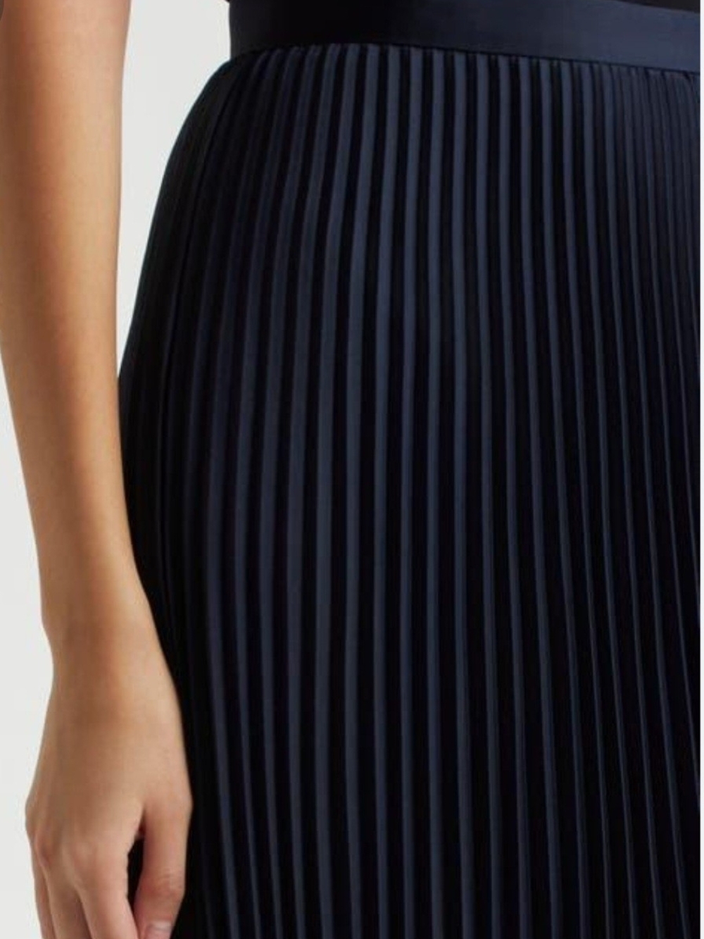 Theory Navy Pleated Slim Midi Skirt